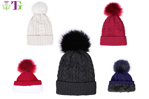 Fur Lined Adult Cable Knit Pom Pom Hat